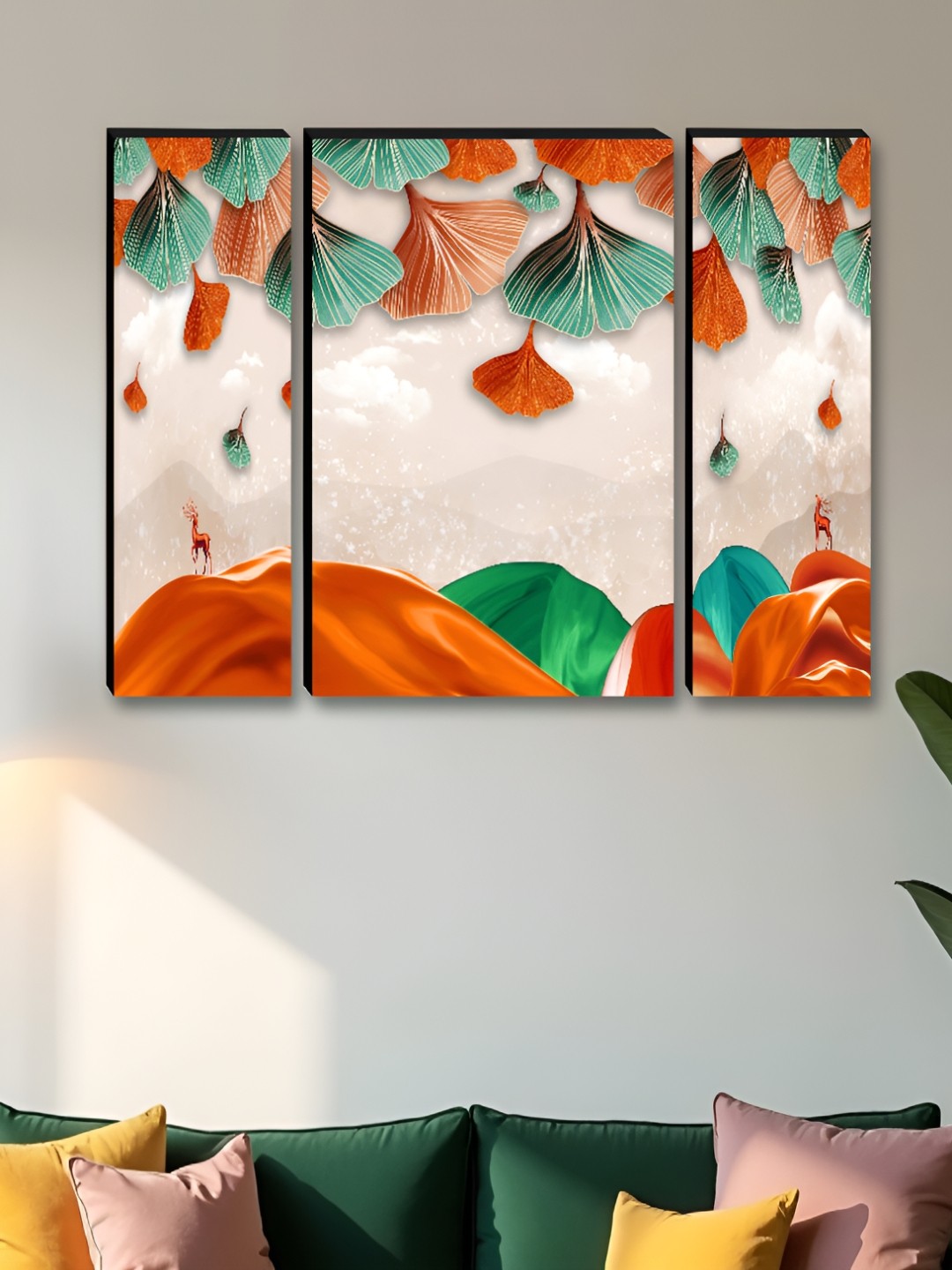 

Myntra Elegant Homes Cream & Green 3 Pieces Deer Printed Wall Art