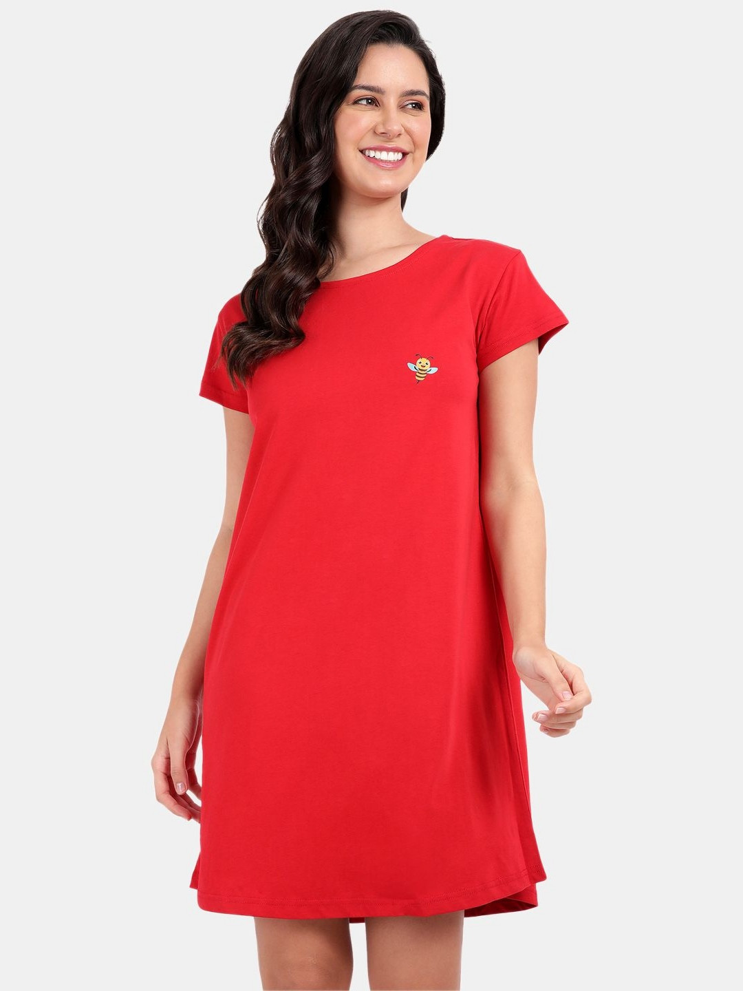 

SNAPPY B Women A-Line Cotton Dress, Red