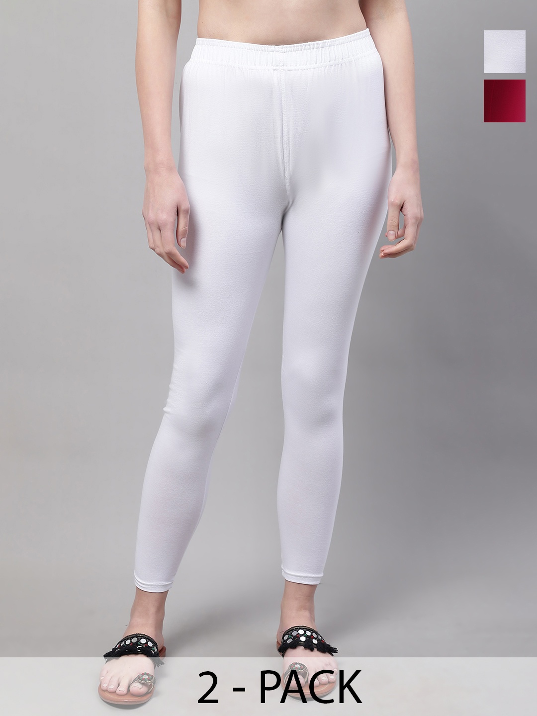 

Valles365 by S.C. Women Pack Of 2 Cotton Mid-Rise Ankle-Length Leggings, White