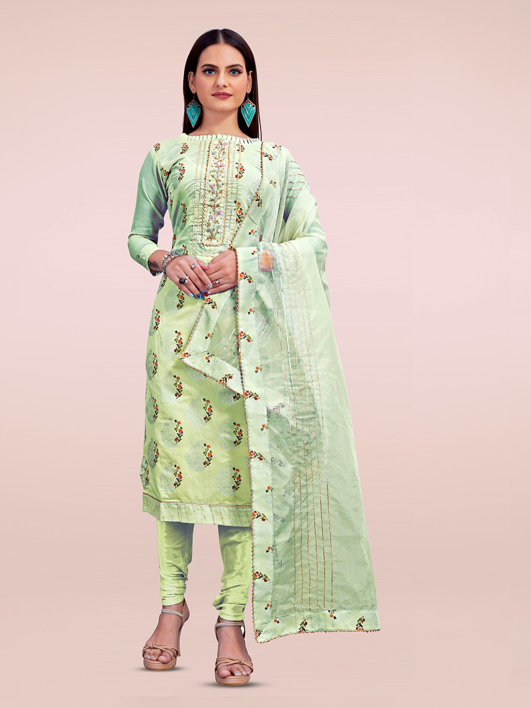 

Maroosh Floral Printed Chanderi Unstitched Dress Material, Yellow
