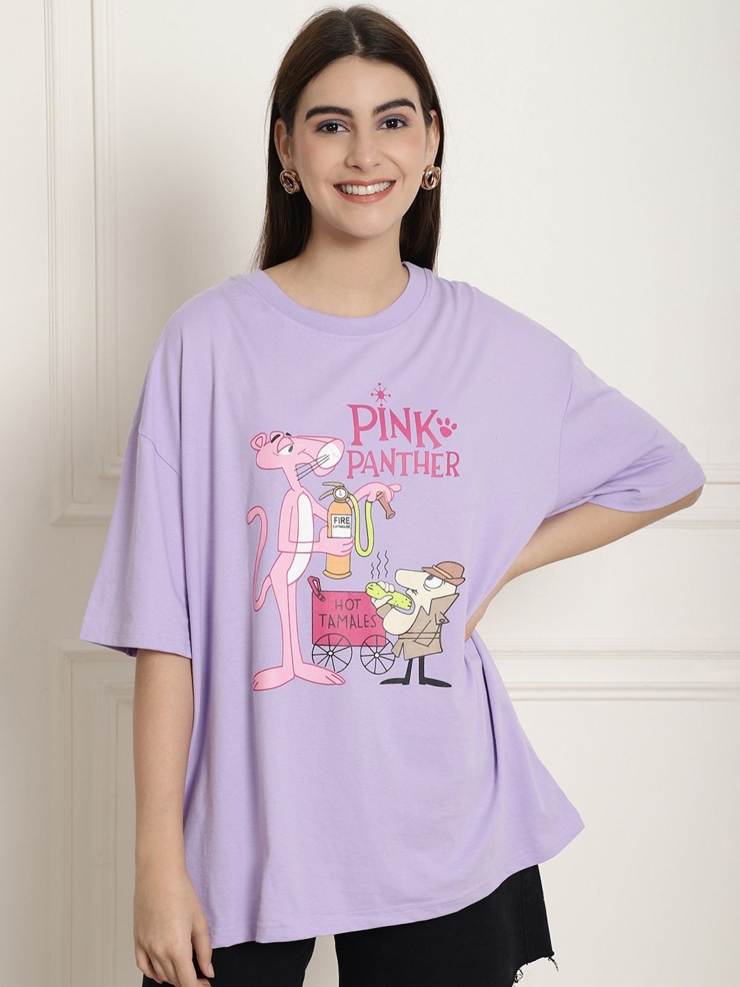 

Tromko Women Graphic Printed Round Neck Cotton Oversized T-shirt, Purple
