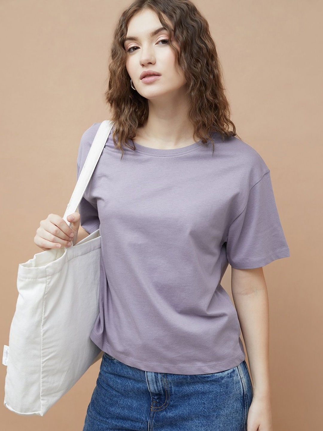 

Fame Forever by Lifestyle Women Solid Round Neck Cotton T-shirt, Purple
