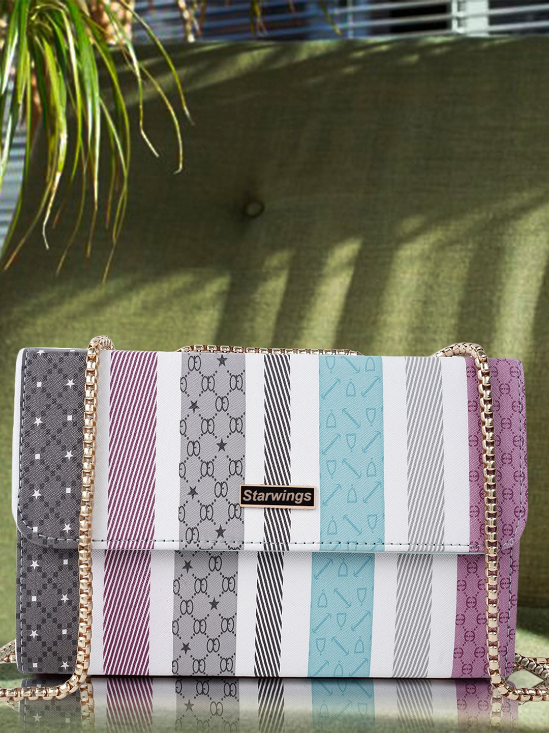 

STARWINGS Striped Structured Sling Bag, White