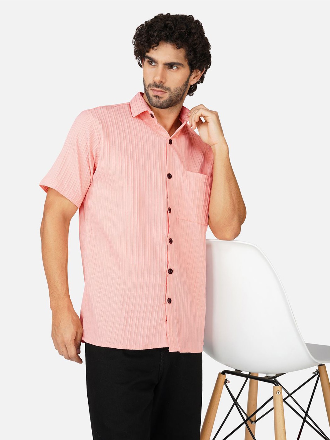 

BASE 41 Vertical Stripes Spread Collar Shirt, Peach