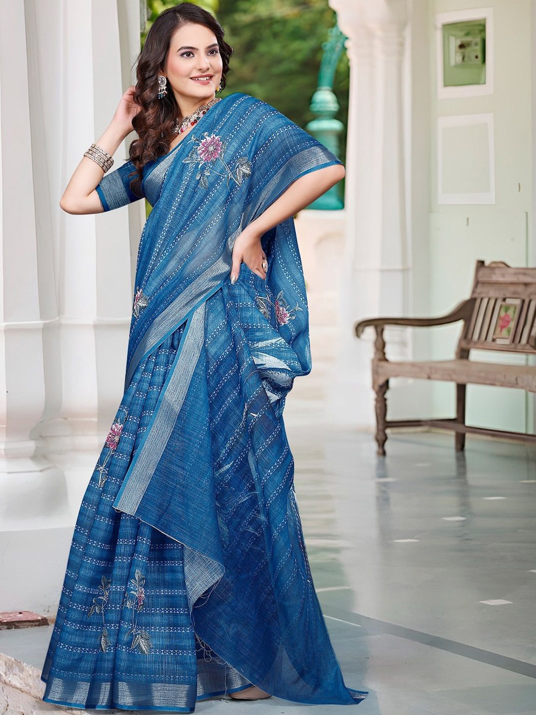 

Sarvada Ethnic Motifs Pure Cotton Saree, Blue