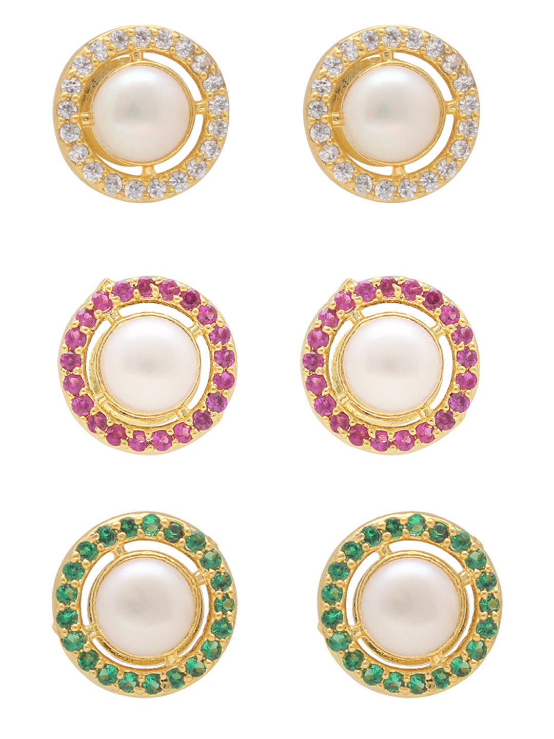 

Sri Jagdamba Pearls Dealer Pack Of 6 Gold Plated Cubic Zirconia Contemporary Studs, White