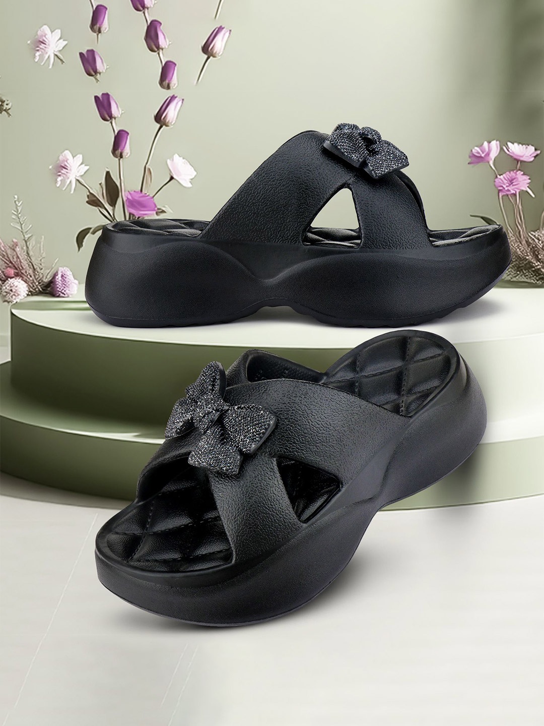 

VOKLINE Open Toe Flats, Black
