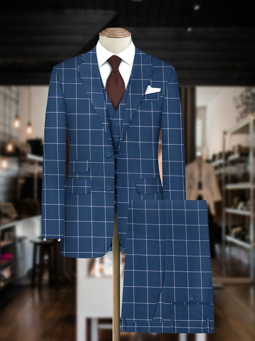 

Bigreams Men Checked Cotton Suit Piece Clothing Fabric, Navy blue