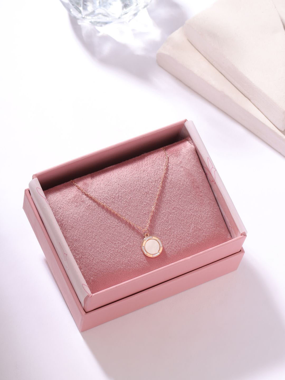 

Kicky And Perky Sterling Silver Rose Gold Plated Stones Studded Pendants with Chains