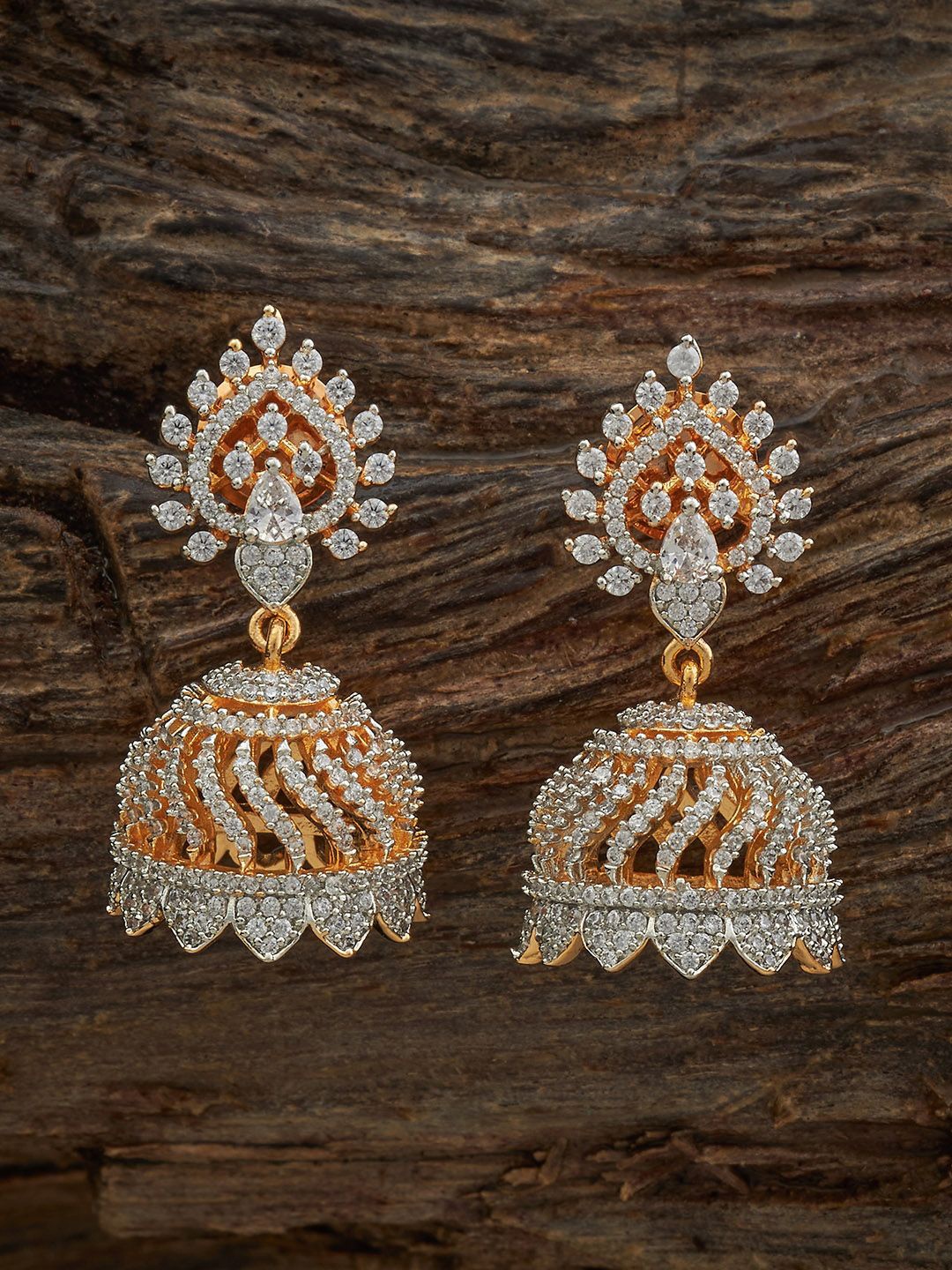 

Kushal's Fashion Jewellery Gold Plated Zircon Studded Dome Shaped Jhumkas Earrings