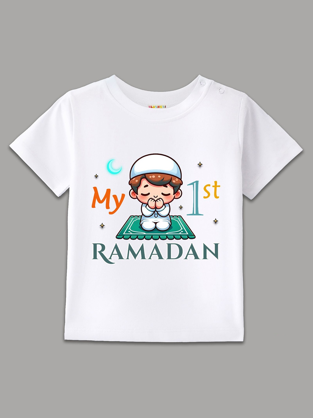 

BLUSHES Kids Graphic Printed Round Neck Cotton T-shirt, White