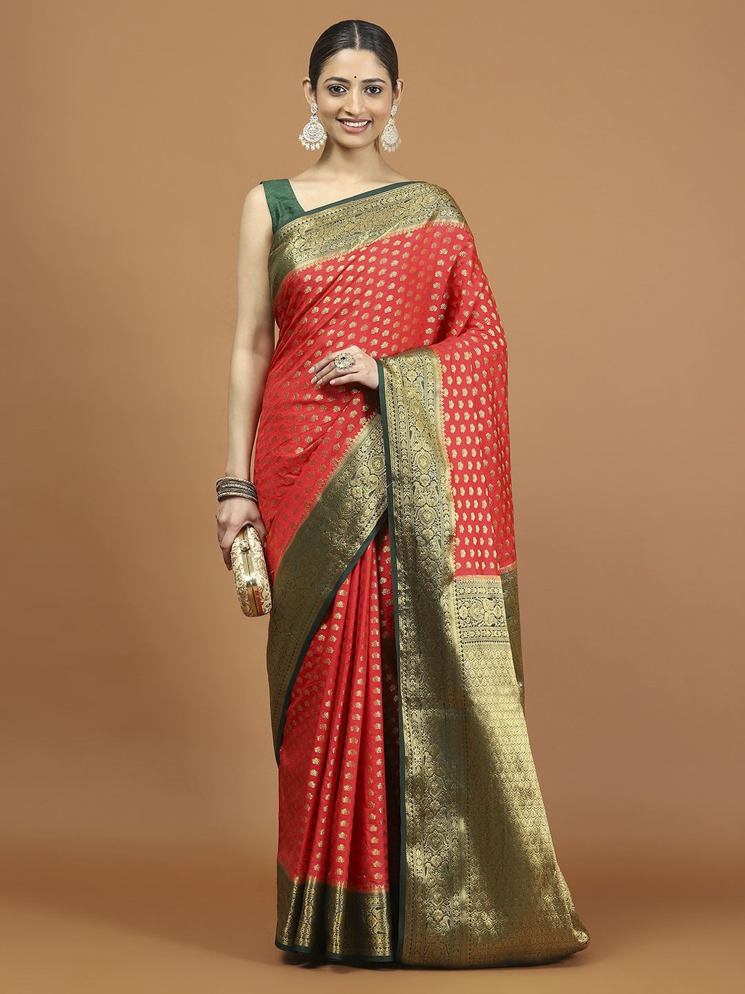 

Meena Bazaar Woven Design Zari Saree, Red