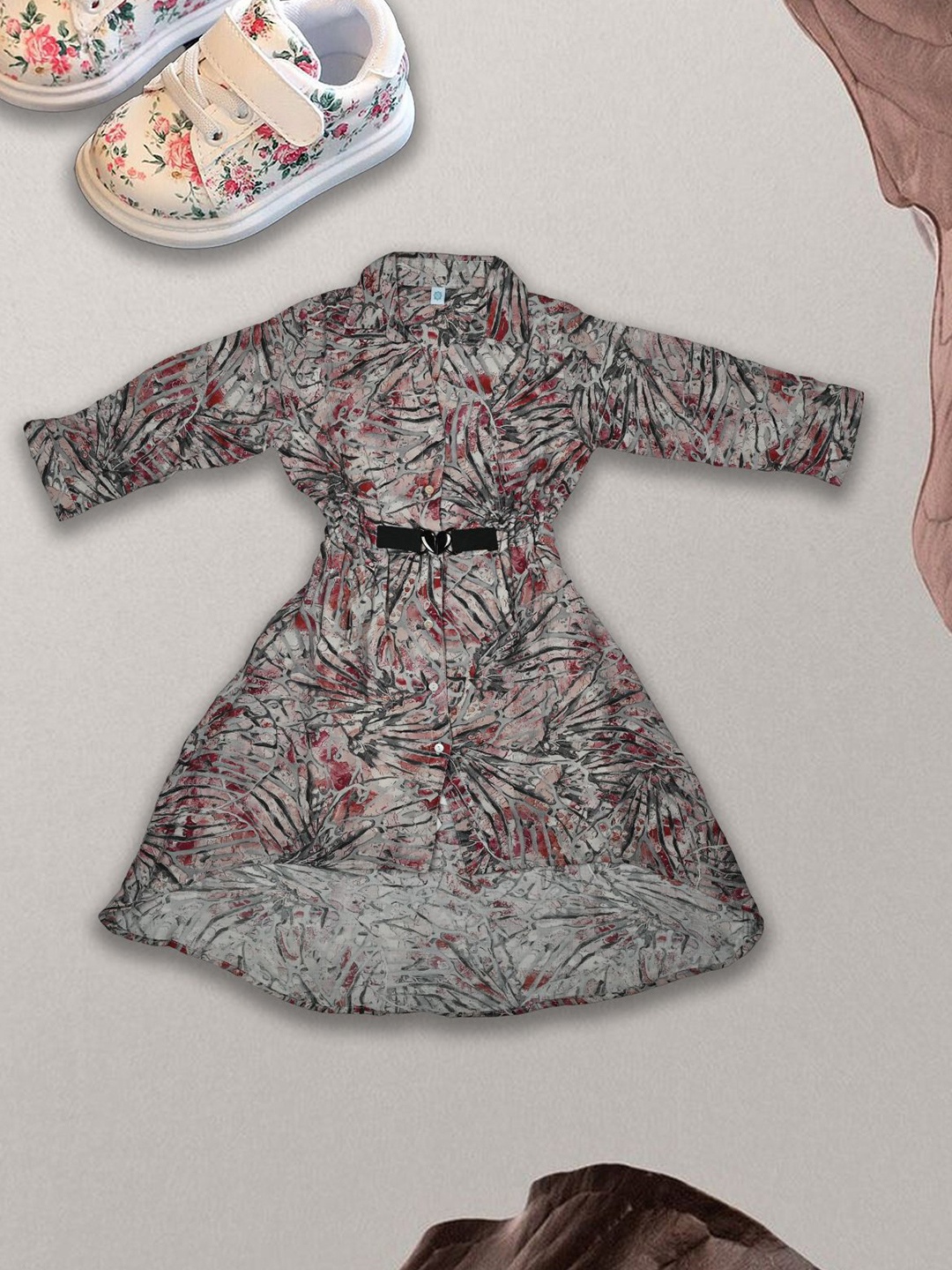 

we11 Girls Abstract Printed Fit & Flare Dress, Grey