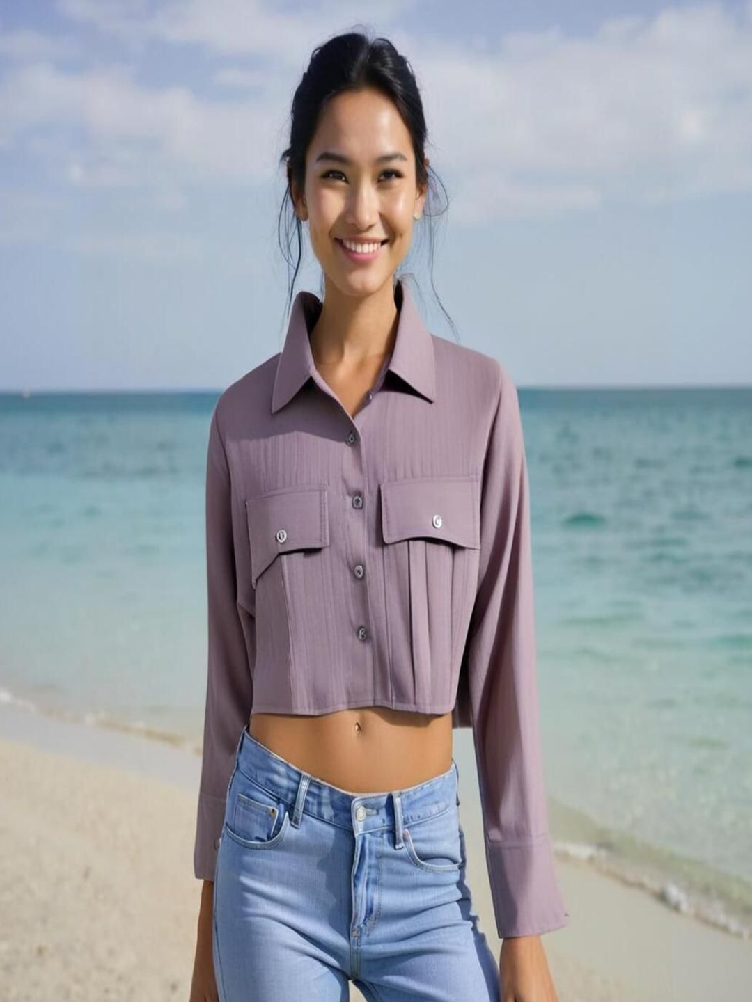 

Shiv traders collection Women Spread Collar Solid Cotton Casual Shirt, Lavender
