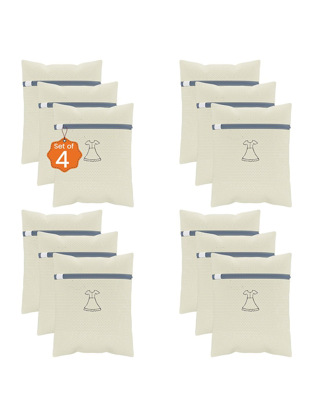 

Kuber Industries Beige & Grey 12 Pieces Printed Reusable Durable Laundry Bags With Zipper