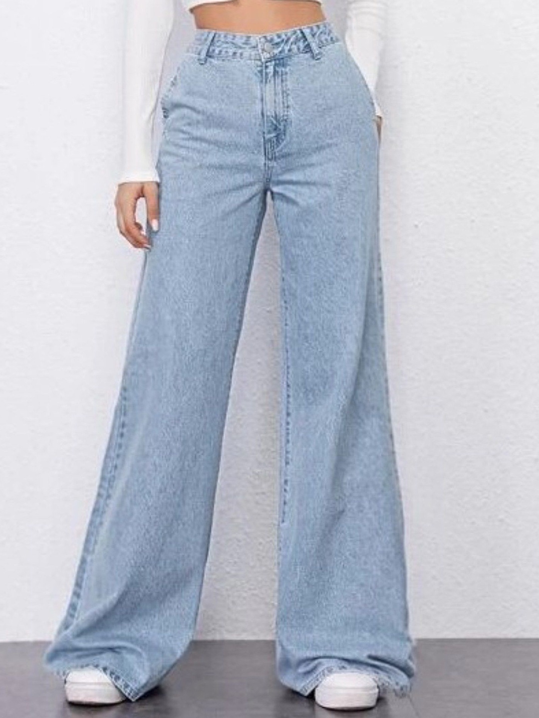 

Zizvo Women High-Rise Cotton Wide Leg Jeans, Blue