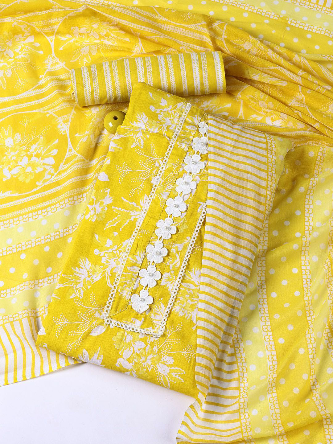 

Meena Bazaar Floral Printed Unstitched Dress Material, Yellow