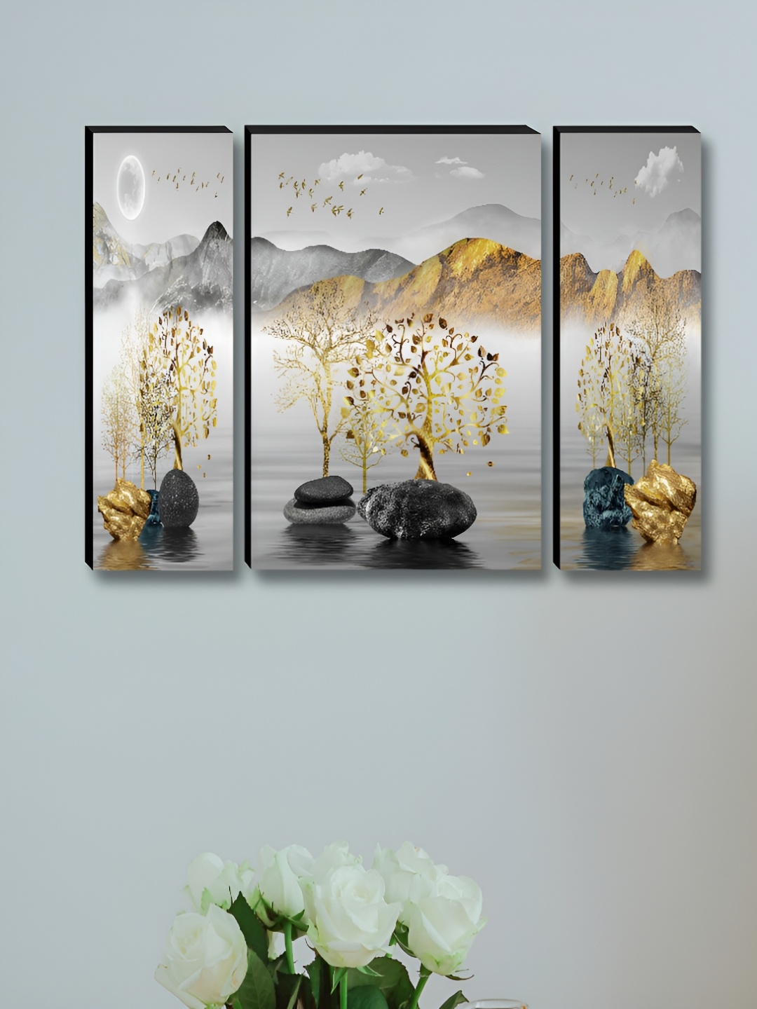 

Myntra Elegant Homes Grey & Gold-Toned 3 Pieces Tree Wall Art