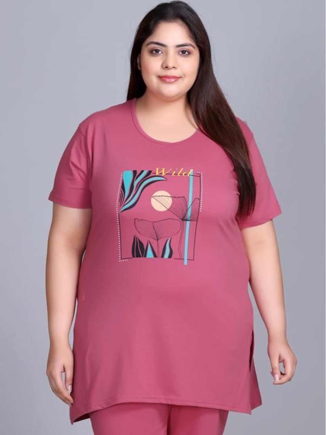 

IN Love Women Printed Plus Size Cotton Lounge T-shirts, Pink