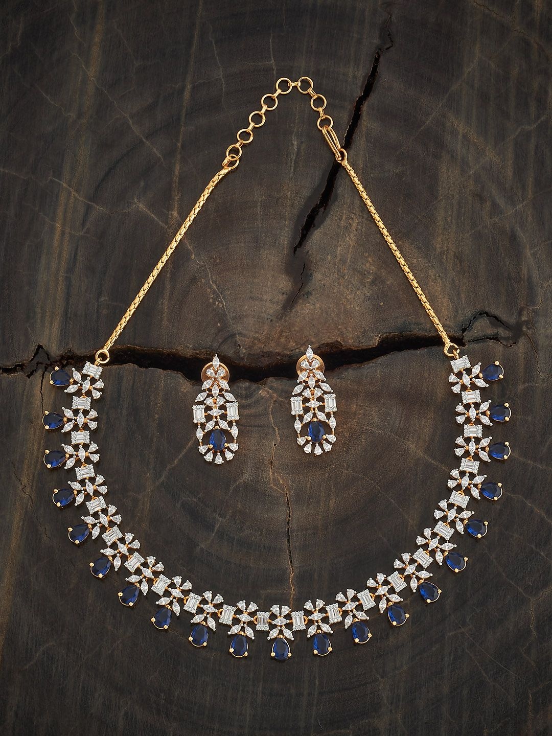 

Kushal's Fashion Jewellery Sapphire Gold-Plated Zircon Studded Party Jewellery Set