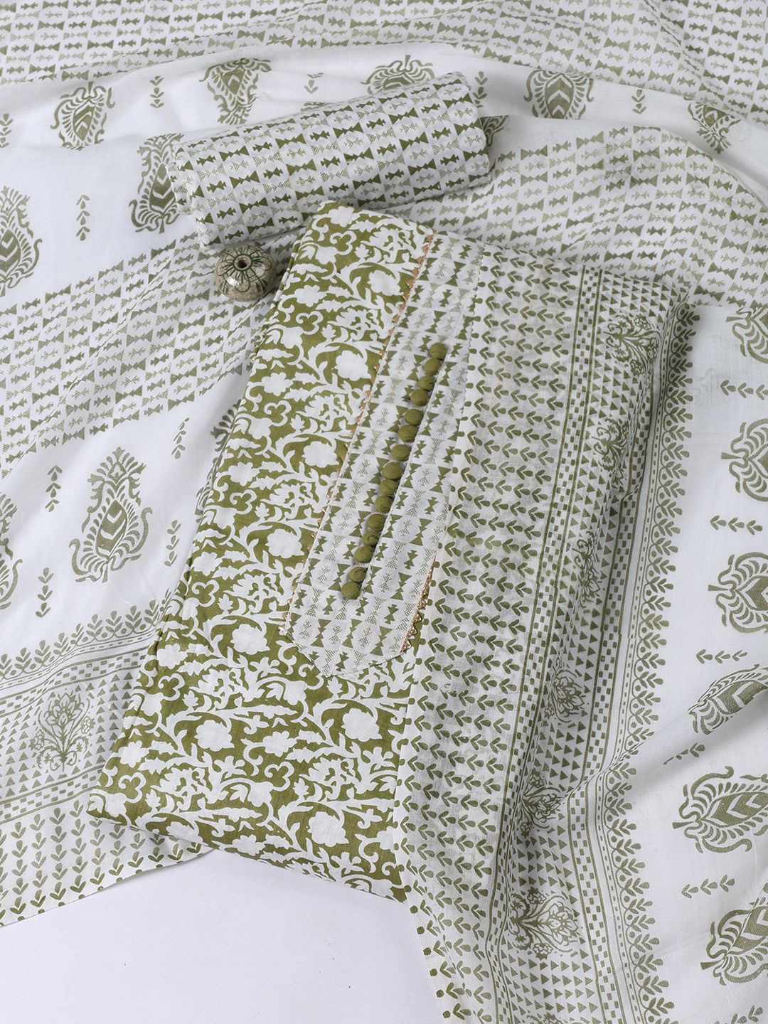 

Meena Bazaar Floral Printed Unstitched Dress Material, Green