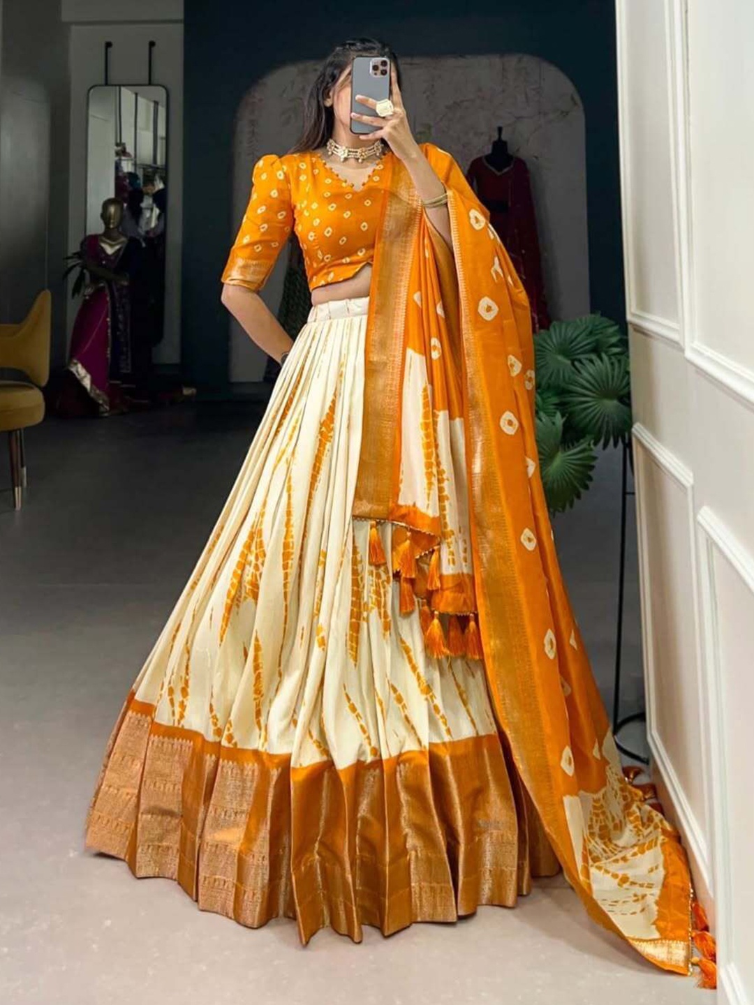 

RADHVI BIZ Printed Ready to Wear Lehenga & Semi-Stitched Blouse With Dupatta, Yellow