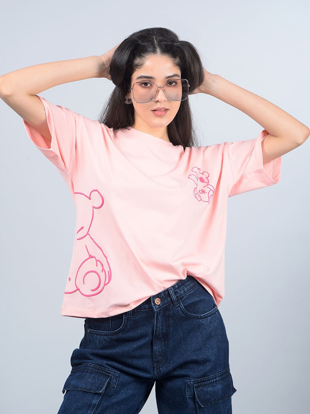 

Crimsoune Club Graphic Printed Oversized Fit T-shirt, Pink