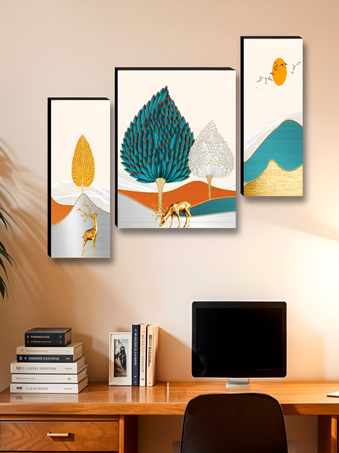 

Myntra Elegant Homes White & Blue 3 Pieces Tree & Deer Birds And Animals Wall Arts