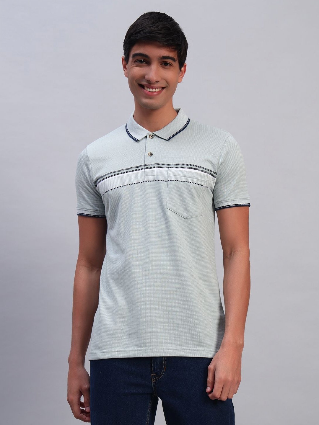 

TMO Men Striped Polo Collar Cotton T-shirt, Green