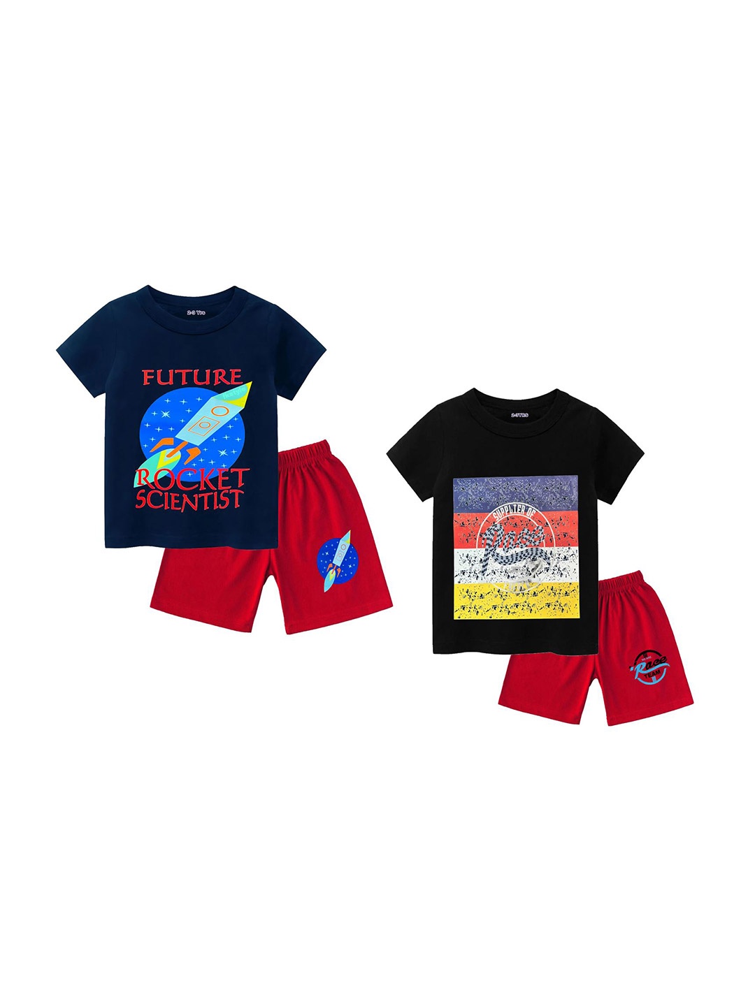 

Tik Tok WEARS Boys Pack Of 2 Printed Round Neck Cotton T-shirt With Shorts, Black