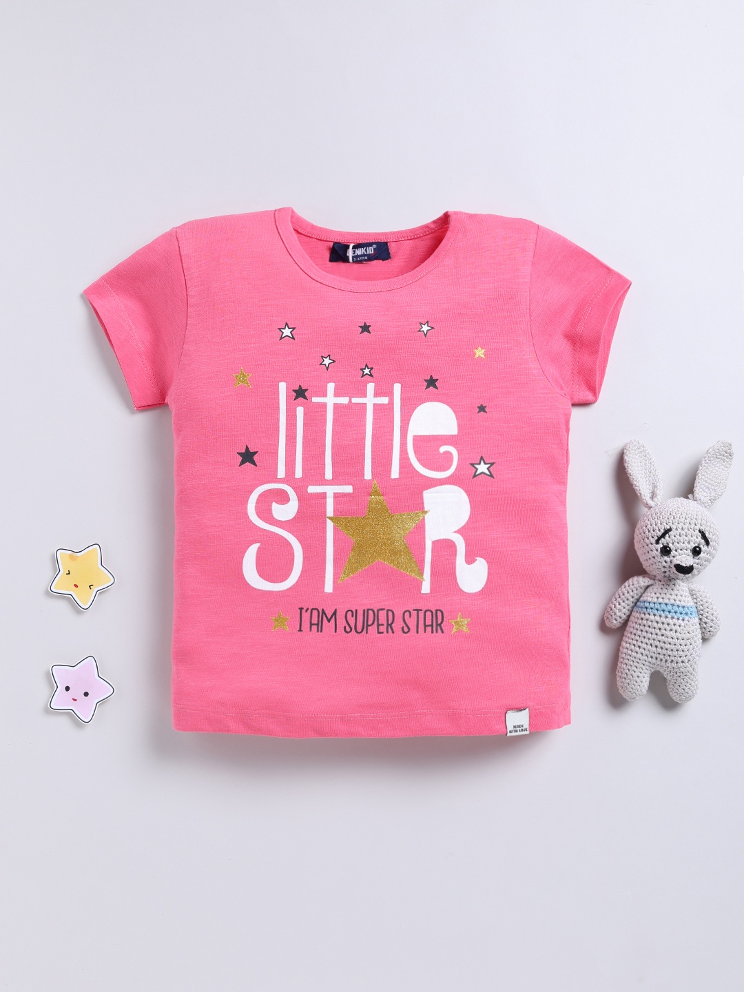 

Here&Now X Denikid Girls Typography Printed T-shirt, Pink