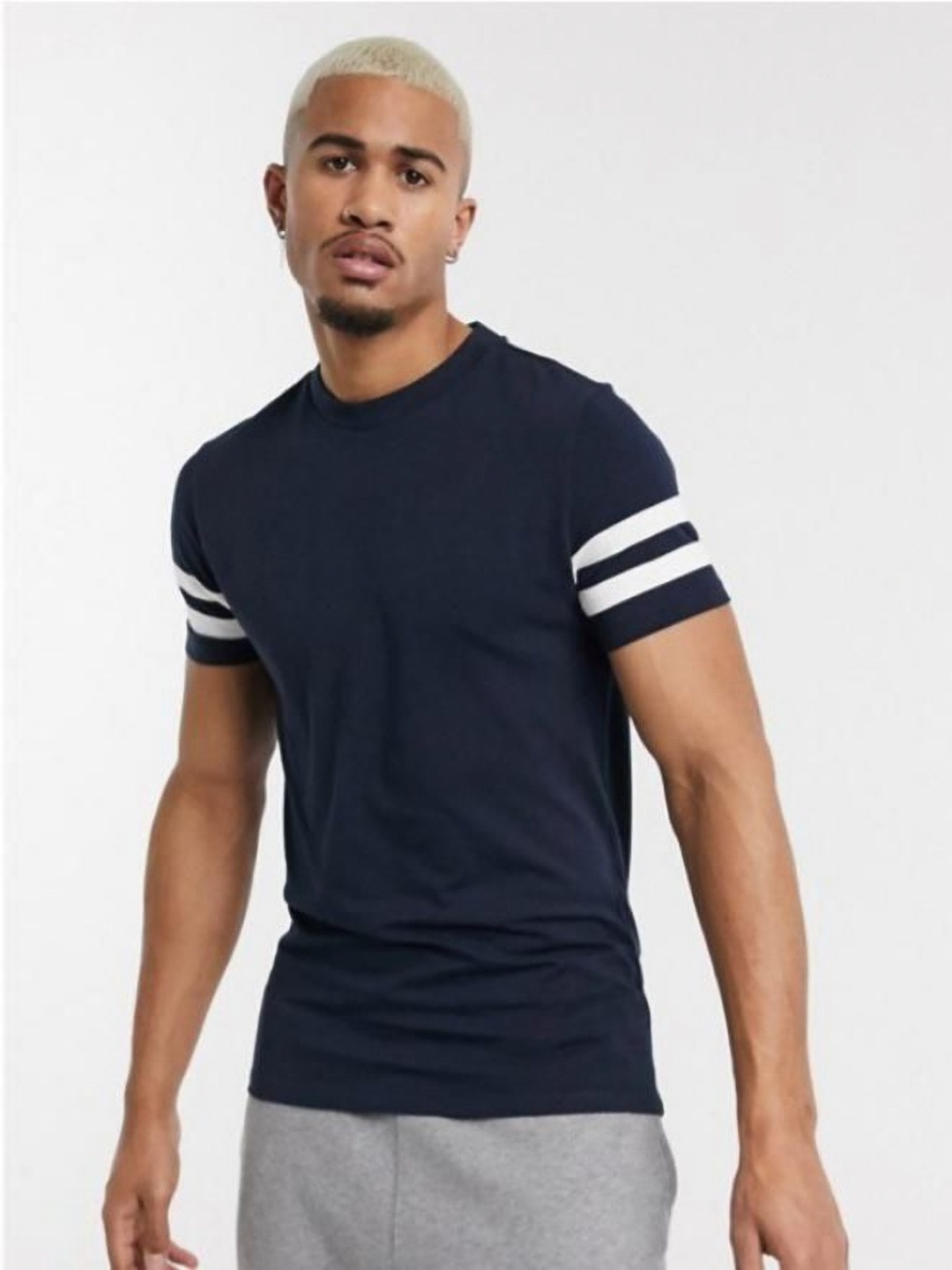

Unicus Apparel Men Striped Round Neck Cotton Slim Fit T-shirt, Navy blue