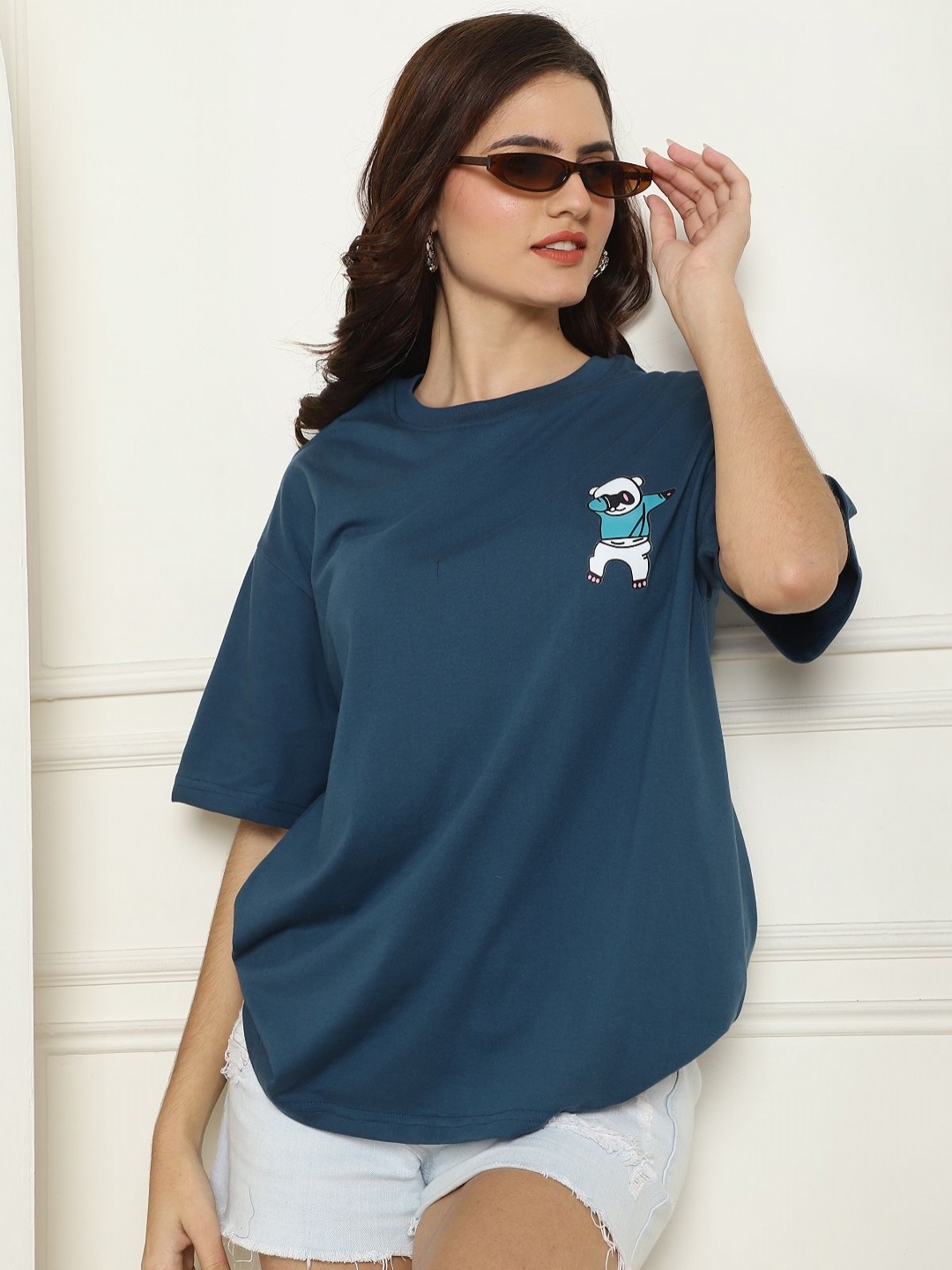

Tromko Women Graphic Printed Round Neck Cotton Oversized T-shirt, Teal