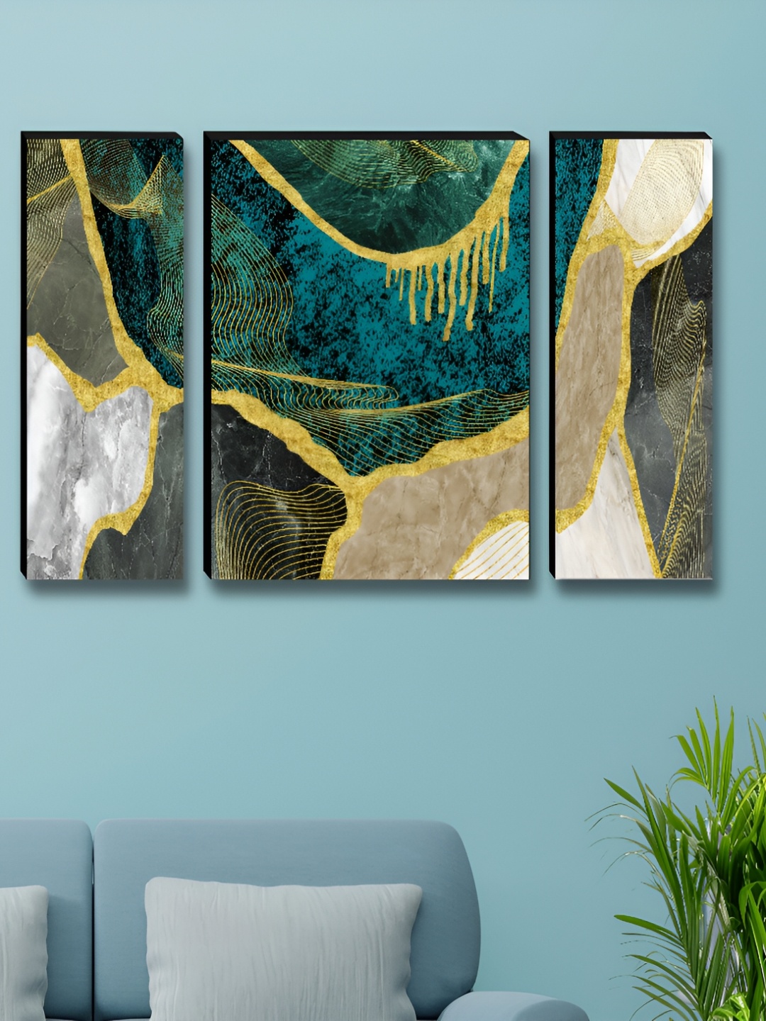 

Myntra Elegant Homes Blue & Beige 3 Pieces Abstract Wall Art