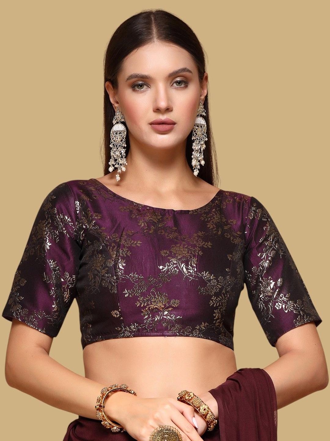 

Oomph! Woven Design Traditional Saree Blouse, Purple