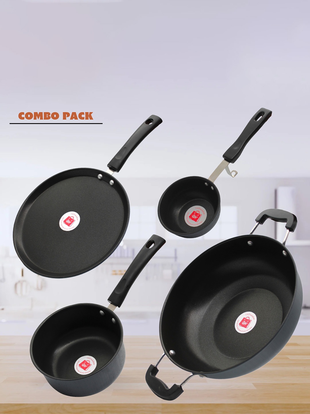 

LAZYwindow Grey Metal Dishwasher and Microwave Safe Nonstick Tadka Pan