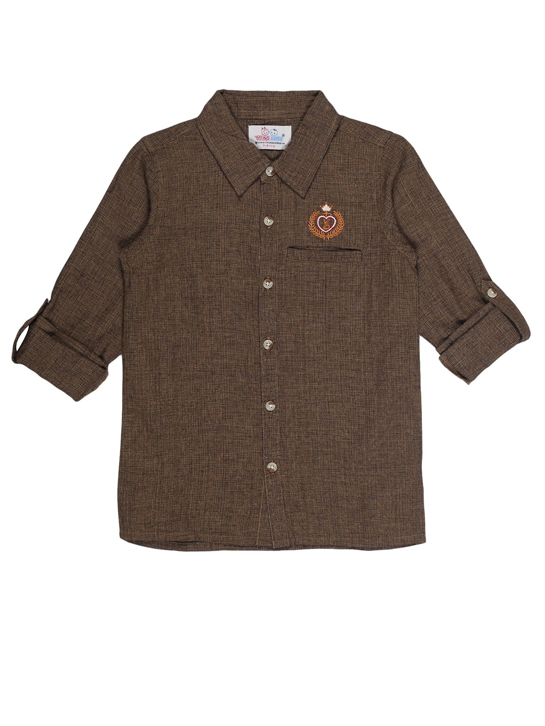 

YOUNG BIRDS Boys Roll-Up Sleeves Cotton Casual Shirt, Brown