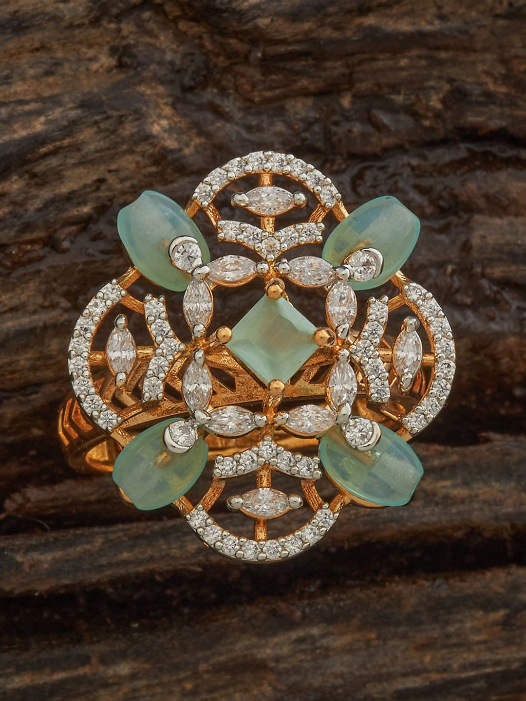 

Kushal's Fashion Jewellery Gold-Plated Cubic Zirconia Studded Finger Ring