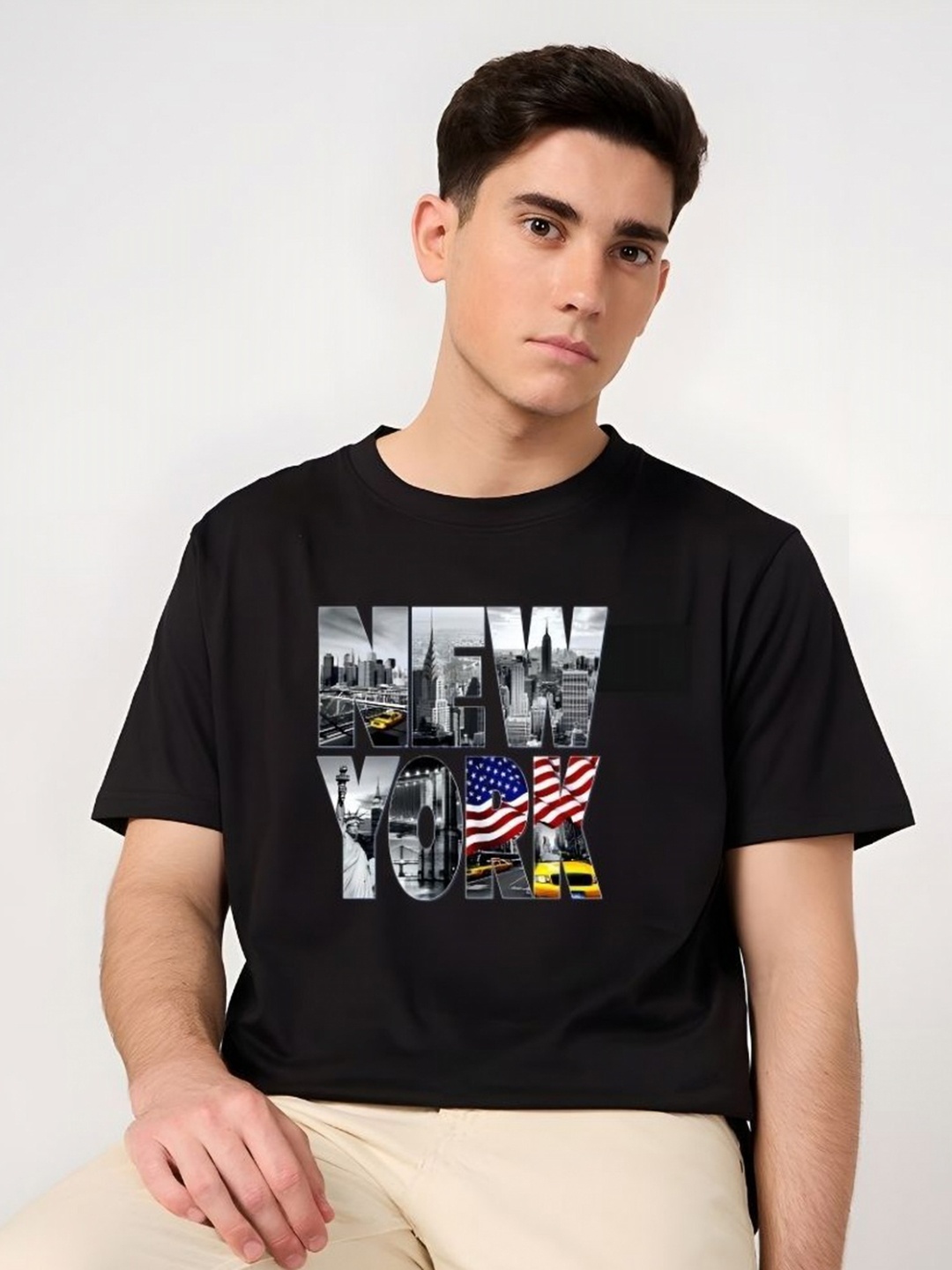 

SZN Men Graphic Printed Round Neck Cotton T-shirt, Black