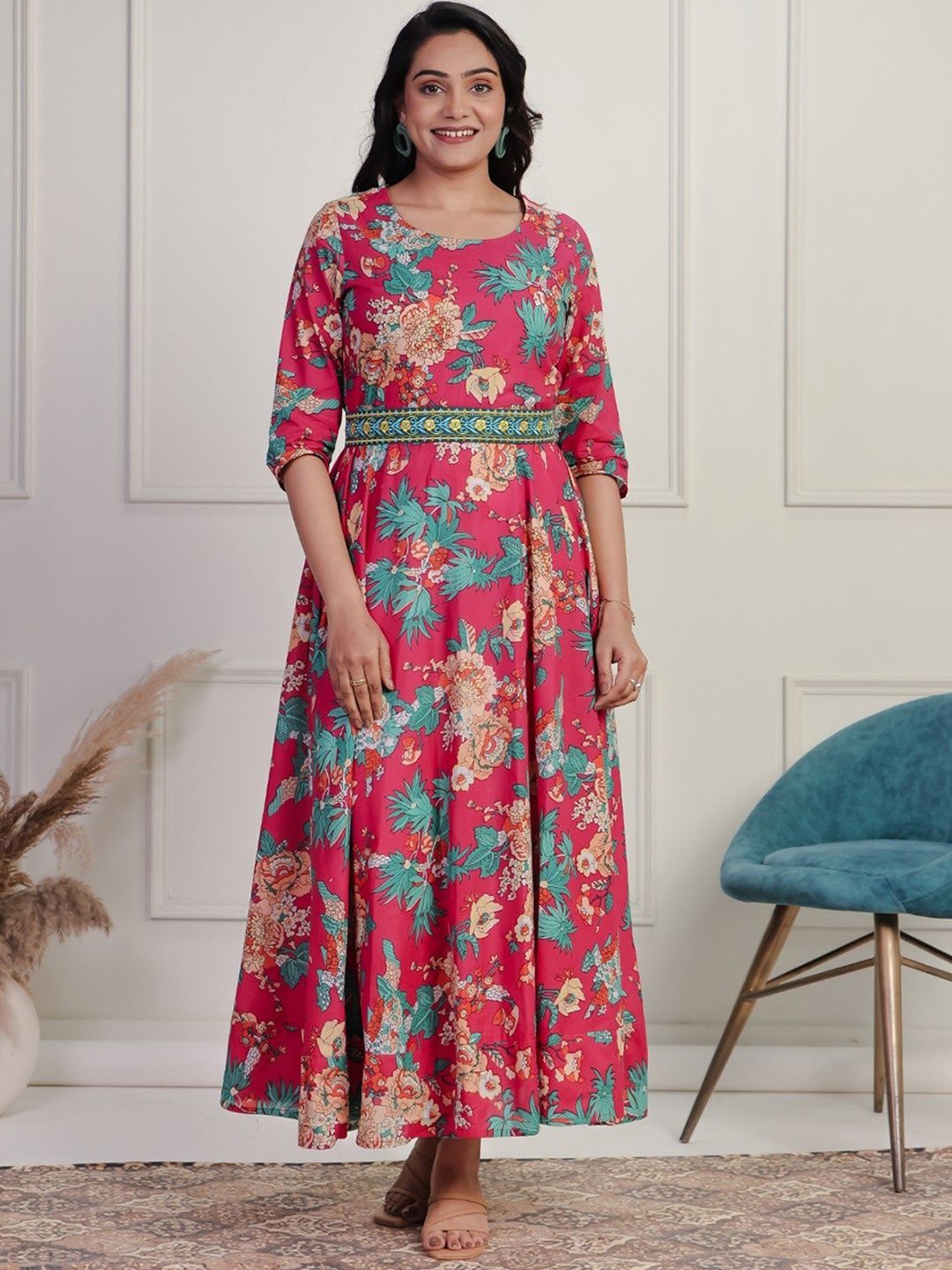 

Aramya Floral Printed Cotton Ethnic Dress, Pink
