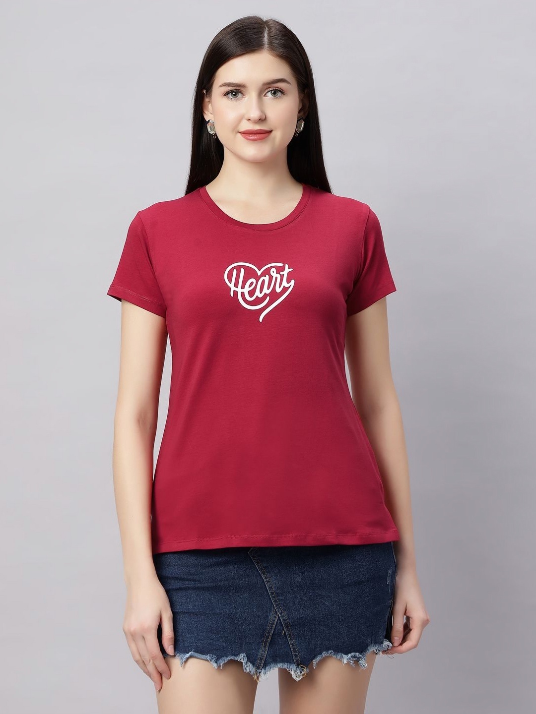 

QUIRA Typography Printed Regular Fit Cotton T-shirt, Red