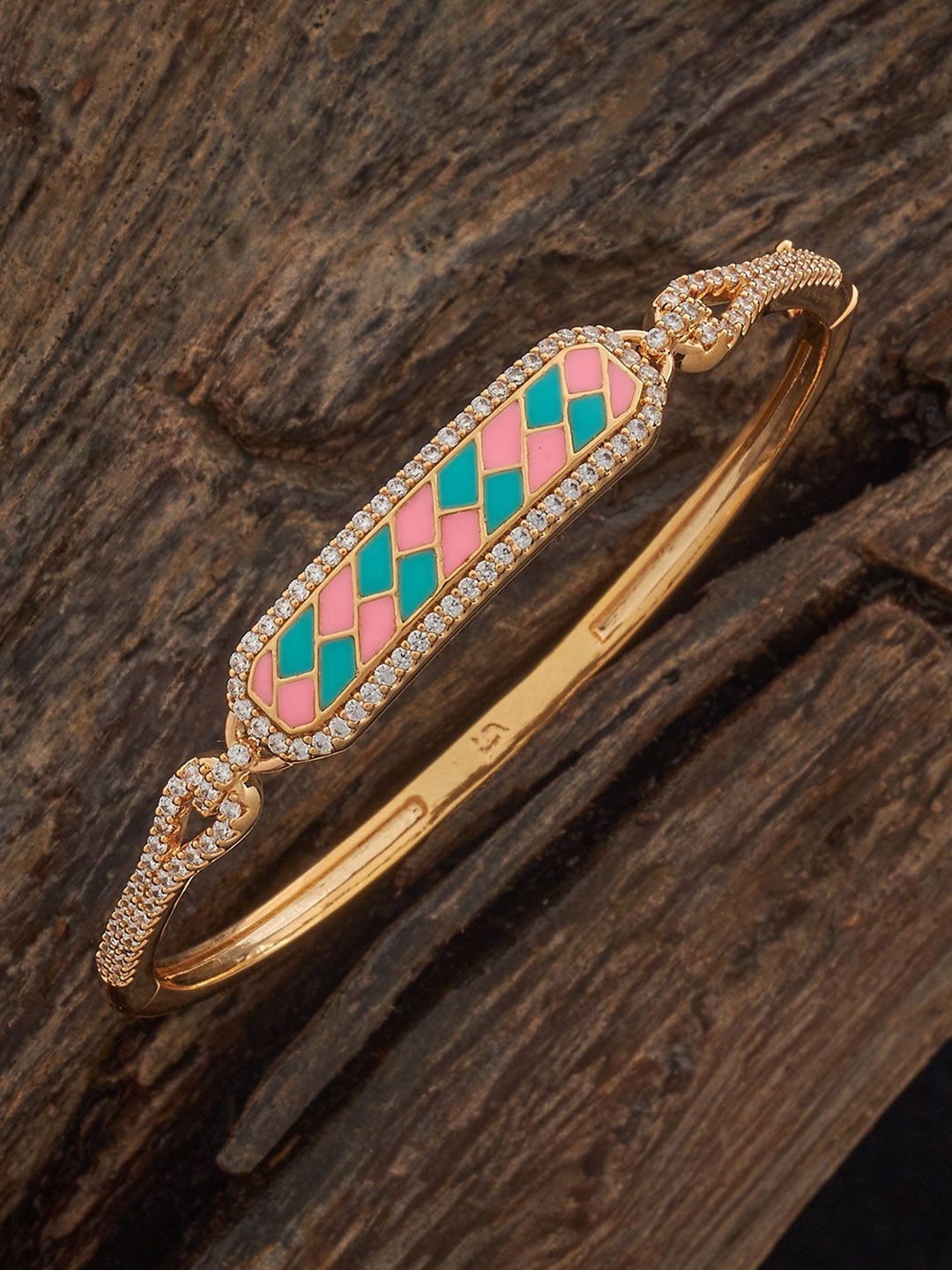 

Kushal's Fashion Jewellery Gold Plated Pink-Mint Green Cubic Zircon Studded Kada Bangle