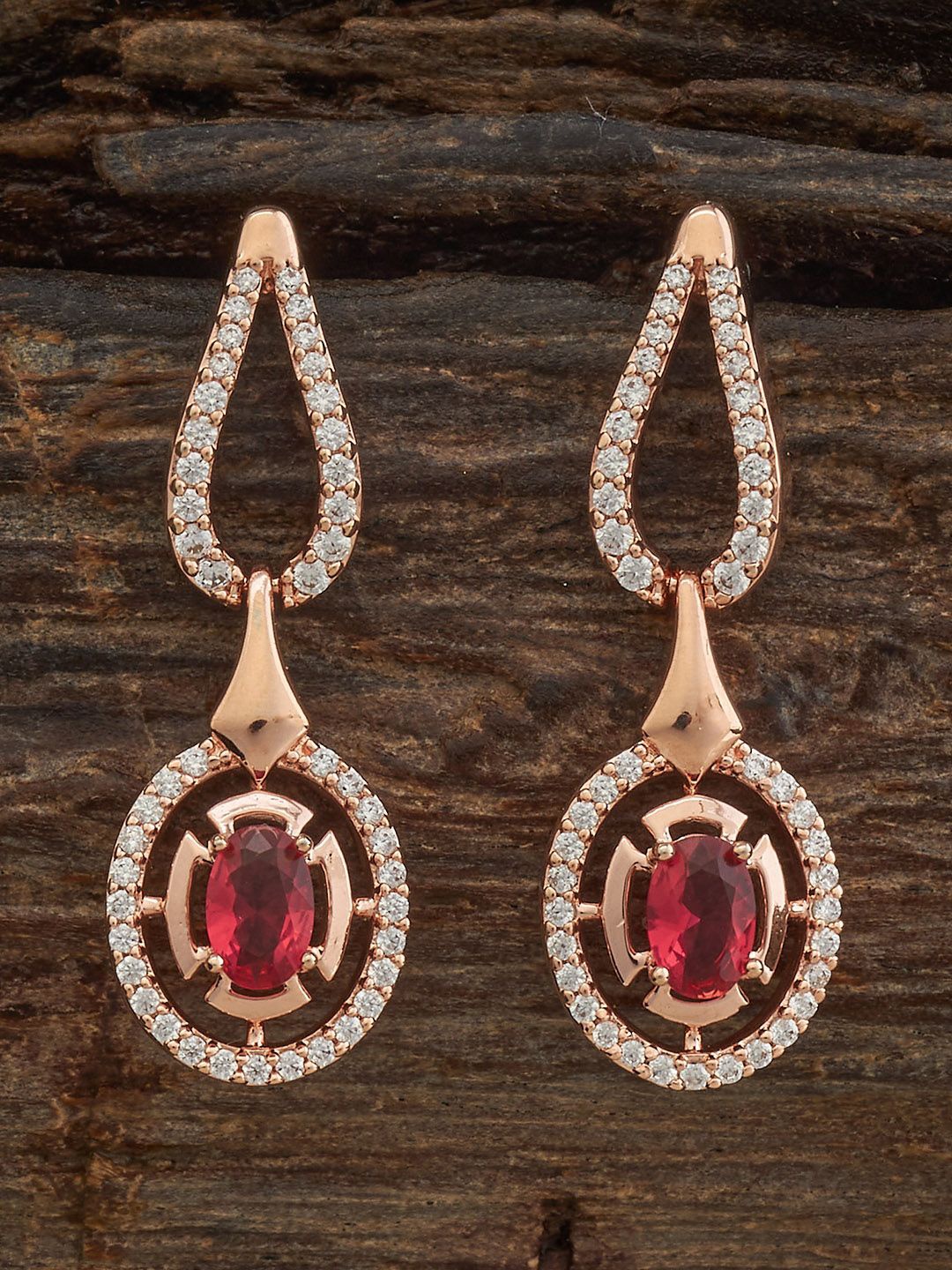 

Kushal's Fashion Jewellery Gold-Plated Teardrop Shaped Ruby Zircon Drop Earrings, Red