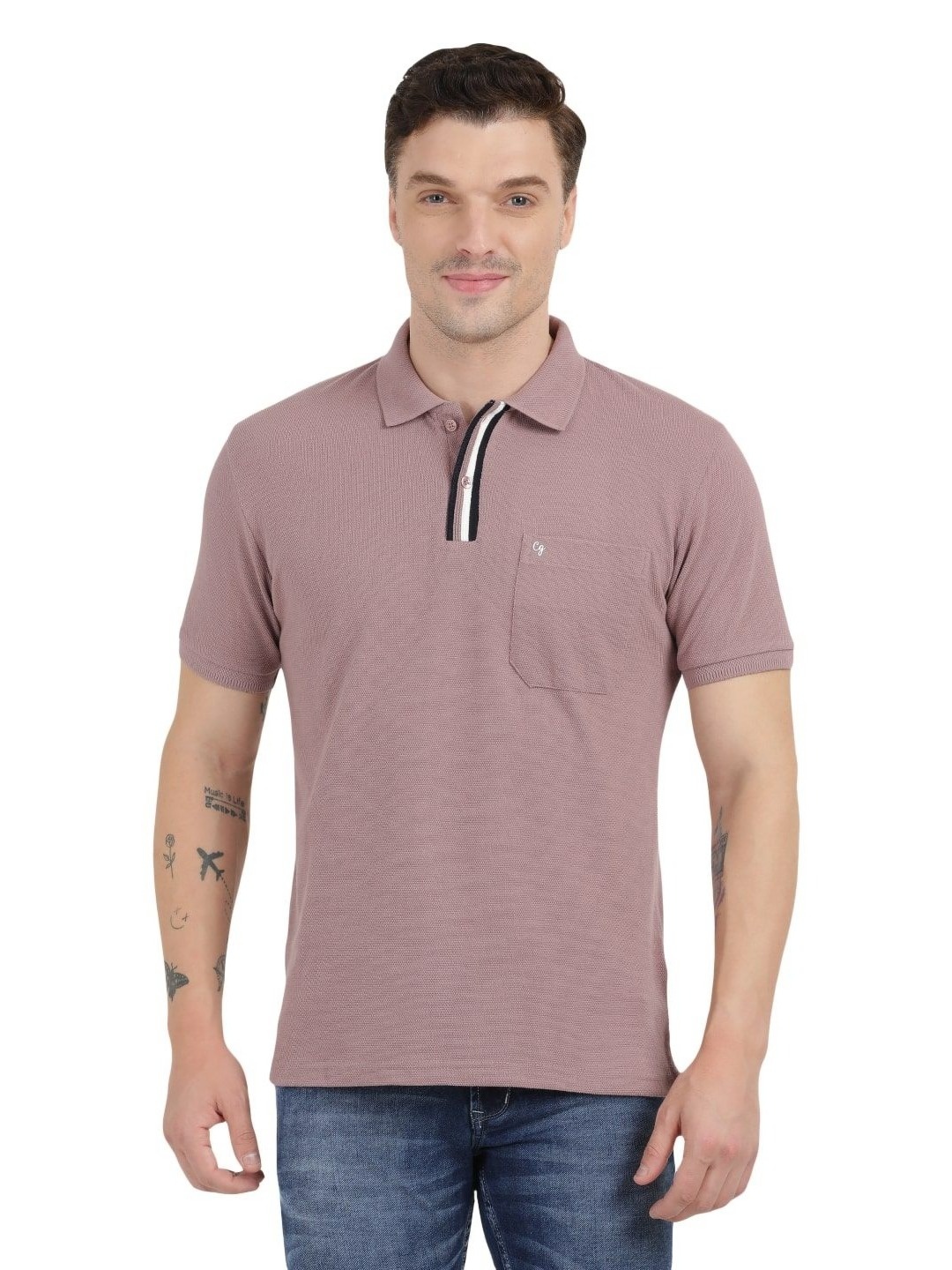 

Clarke Gable Men Polo Collar Moisture Wicking Cotton Slim Fit T-shirt, Pink
