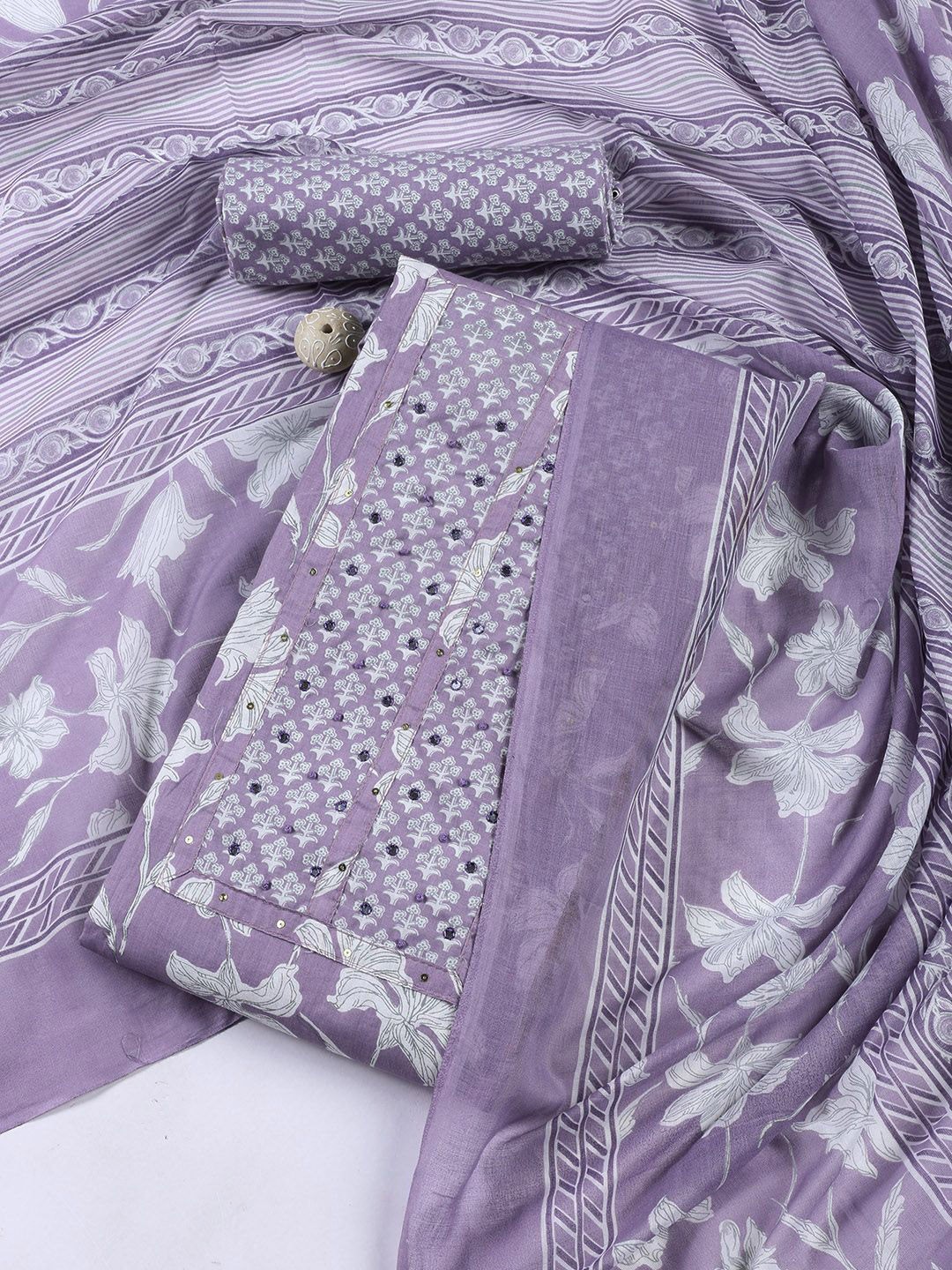 

Meena Bazaar Floral Printed Sequinned Unstitched Dress Material, Mauve
