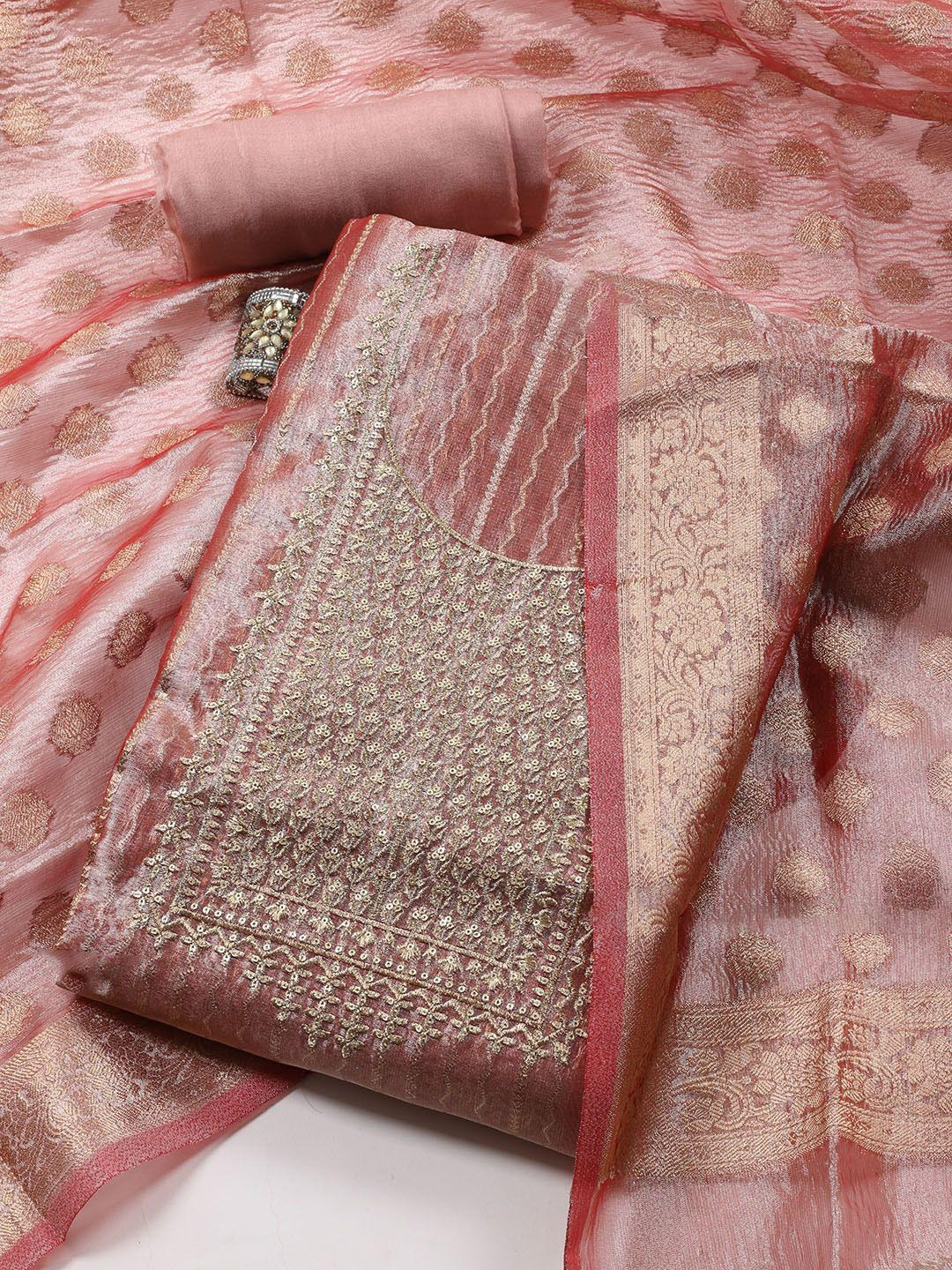 

Meena Bazaar Floral Embroidered Sequinned Unstitched Dress Material, Pink