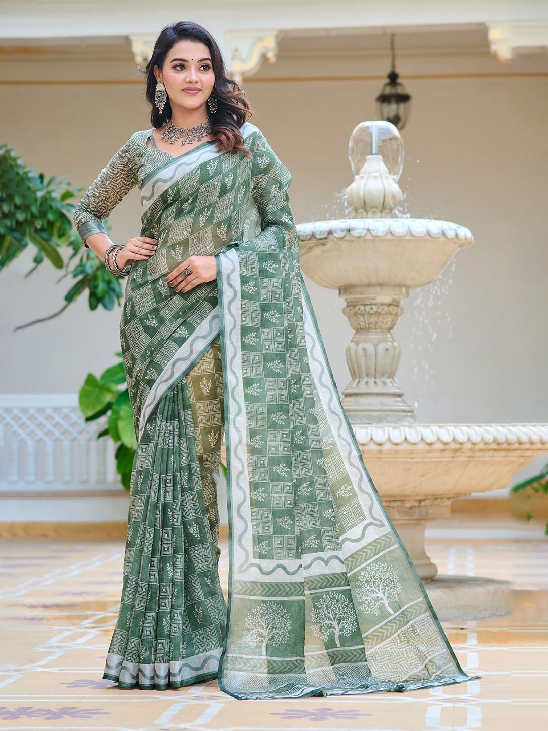 

ORUS Pure Cotton Saree, Green