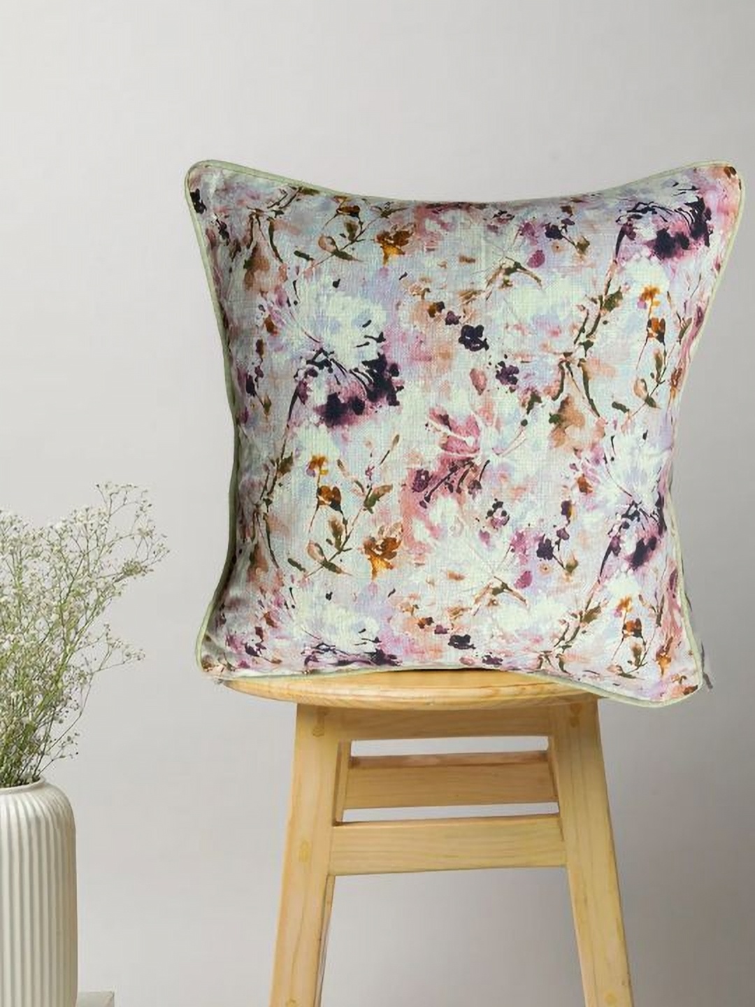 

SAJAVAT White & Brown Floral Printed Cotton Square Cushion Cover