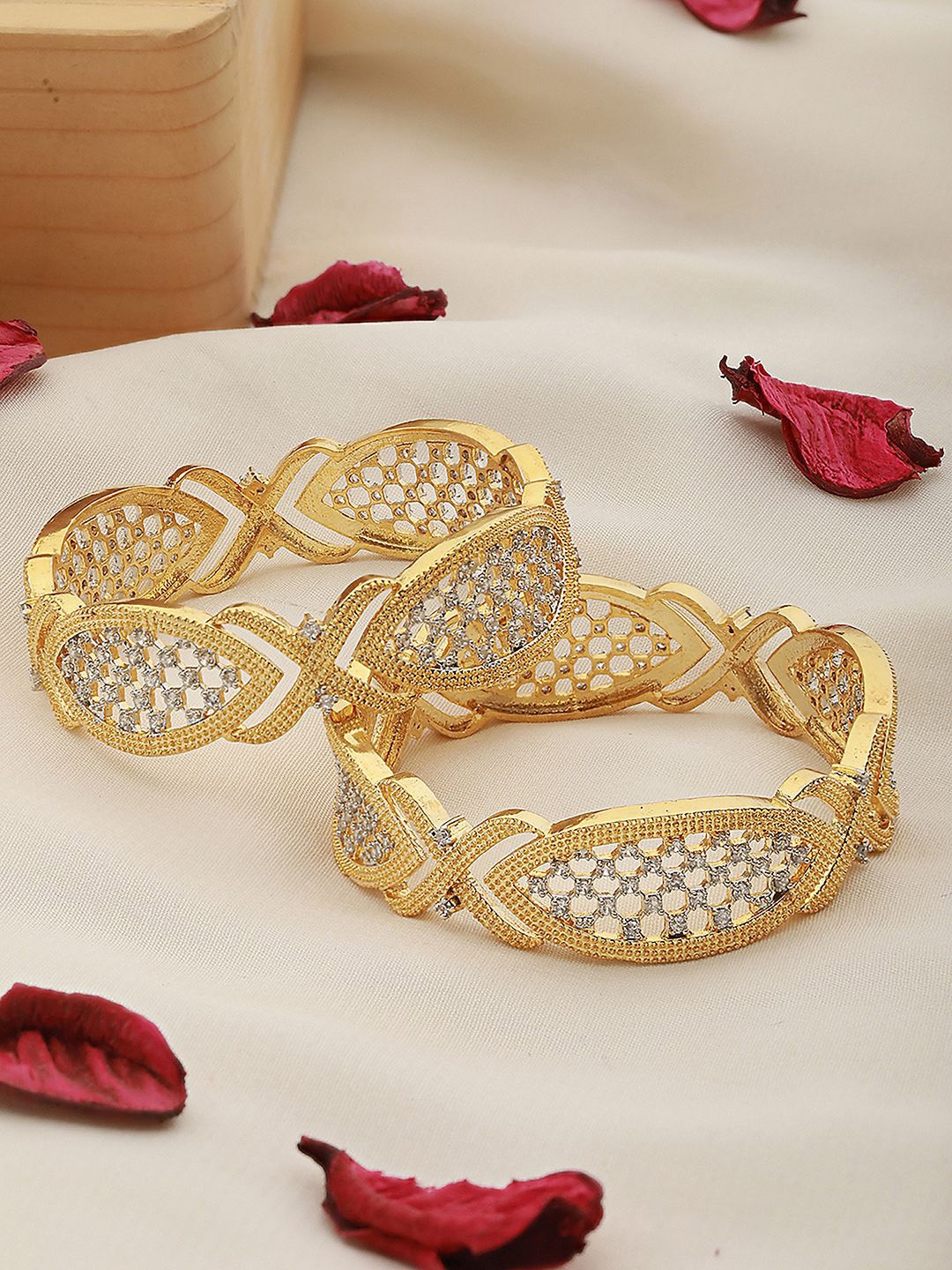 

Saraf RS Jewellery Set Of 2 American Diamond Studded Bangles, Gold