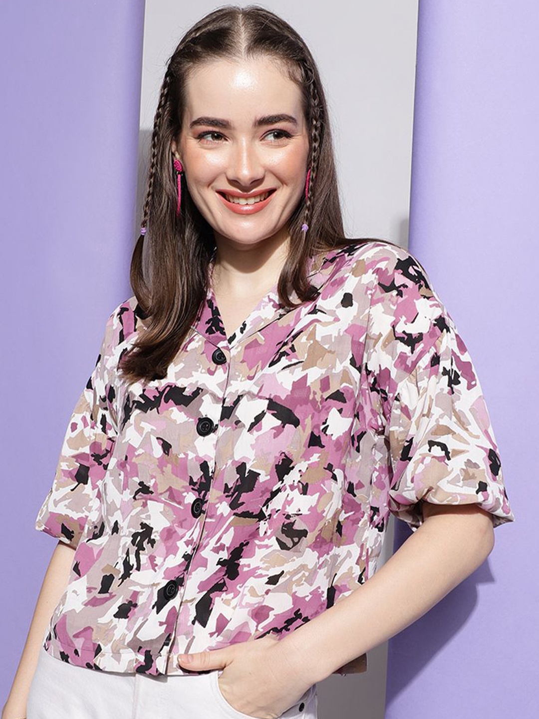 

Metronaut Smart Boxy Floral Printed Spread Collar Casual Shirt, Pink